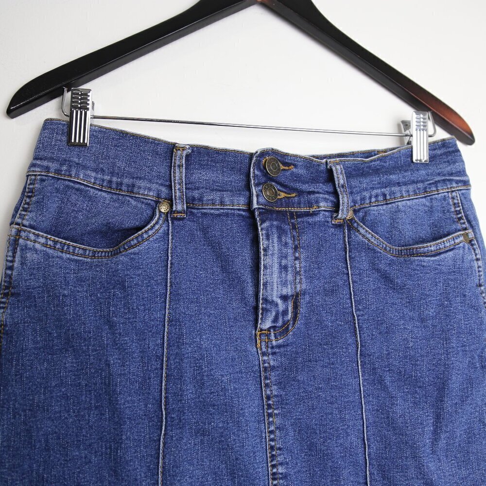 Vintage Urban Star Mid Length Denim Jean Blue Wash Mini Short Skirt Size 10 - Picture 2 of 7